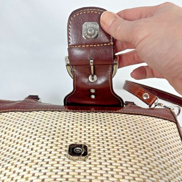 NWT MC Marc Chantal Shoulder Bag Brown Leather Trim Woven Straw Nickel Hardware - Picture 14 of 16